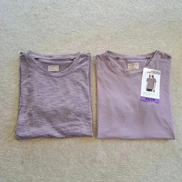 NWT Set of 2 Mondetta Active Tees XS Purple Solid Striped Performance T-shirt - Picture 9 of 9